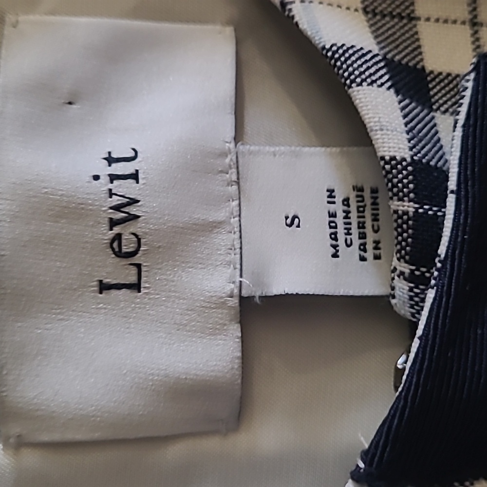 LEWIT WHITE & BLUE CHECK PLAID VIRGIN WOOL RAW EDGE PEPLUM JACKET Sz S - Picture 7 of 8